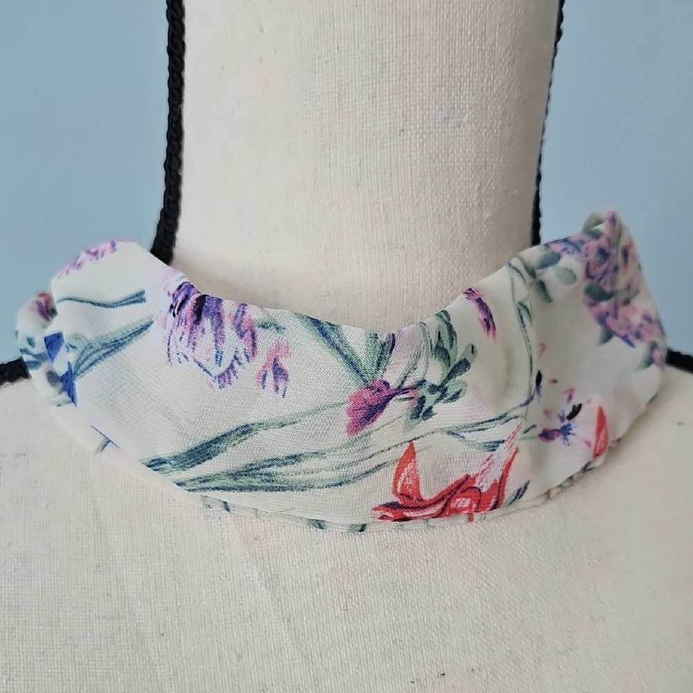 Floral Chiffon Headband in Cream with Pink & Green Flowers